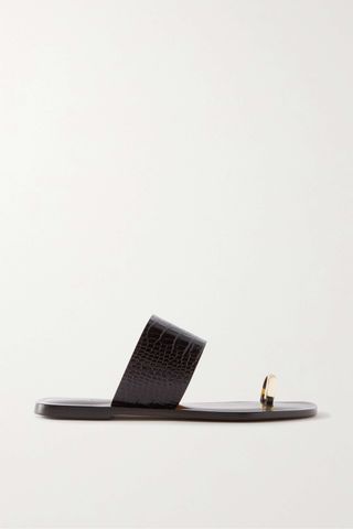 Emme Parsons + Agnes Gold-Tone and Croc-Effect Leather Slides