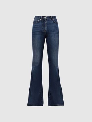 Reiss + Mid Blue Beau Petite High Rise Skinny Flared Jeans