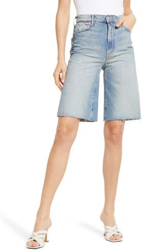 Mother + The Undercover Frayed Knee Length Denim Shorts