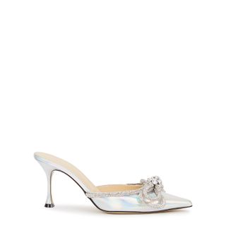Mach & Mach + 85 Iridescent Silver Embellished Leather Mules