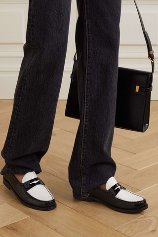 Saint Laurent + Two-Tone Patent-Leather Loafers