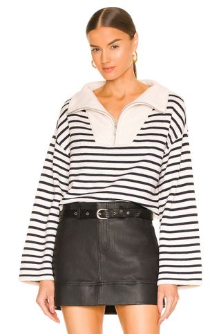 L'Academie + Laila Striped Half Zip Sweater in Ivory & Navy