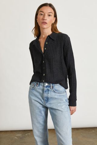 Almina Concept + Ribbed Knit Polo Shirt
