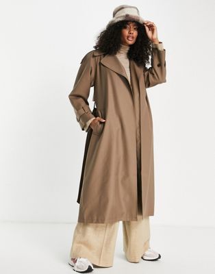Topshop + Long Editor Trench in Mocha