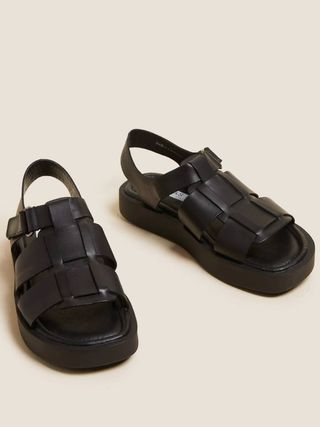 M&S Collection + Leather Strappy Flat Sandals