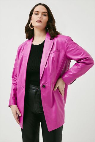 Karen Millen + Plus Size Leather Longline Relaxed Blazer