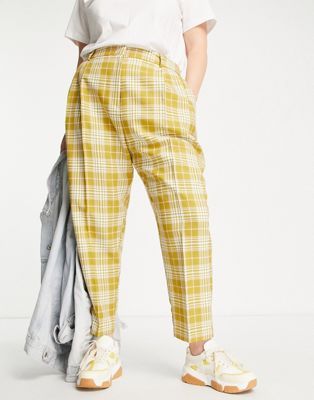 Asos Curve + Smart Tapered Trousers in Lime Check