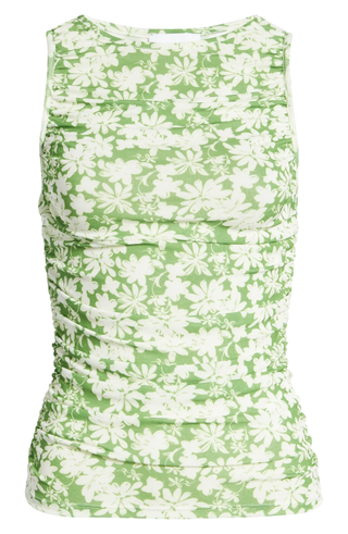 Topshop + Floral Ruched Sleeveless Mesh Top