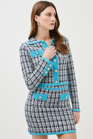 Karen Millen + Tweed Knit Military Button Jacket