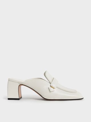 Charles 
Keith + Chalk Block Heel Loafer Mules