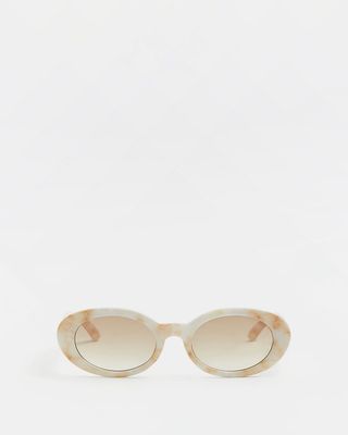 River Island + Cream Oval Slim Sunglasses