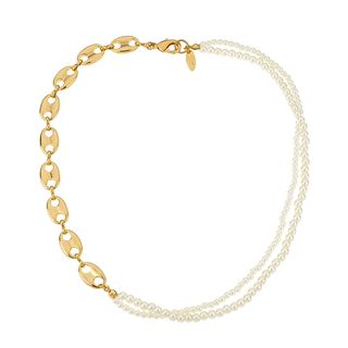 Ettika + 18K Gold Plated Link Chain and Cultured Freshwater Pearl Beaded Necklace