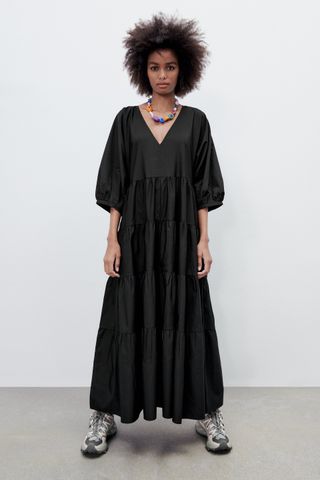 Zara + Tiered Poplin Dress