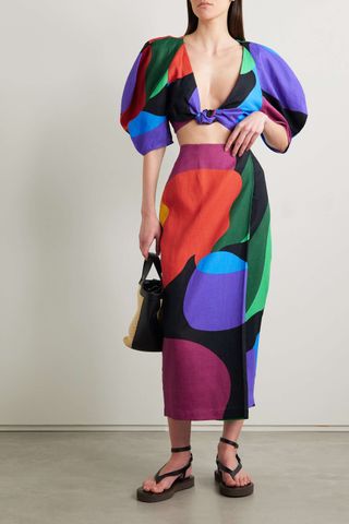 Mara Hoffman + Sunja Wrap-Effect Printed Hemp Midi Skirt