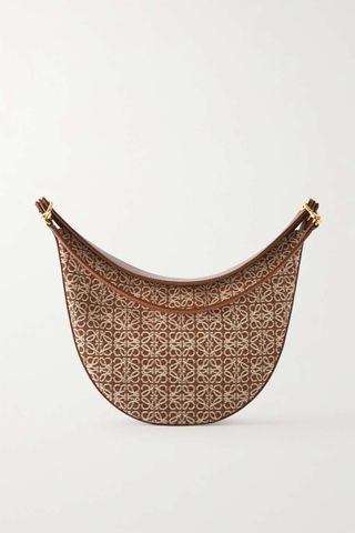 Loewe + Luna Leather-Trimmed Canvas-Jacquard Shoulder Bag in Brown