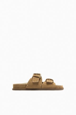 Zara + Flat Split Suede Slider Sandals with Studs