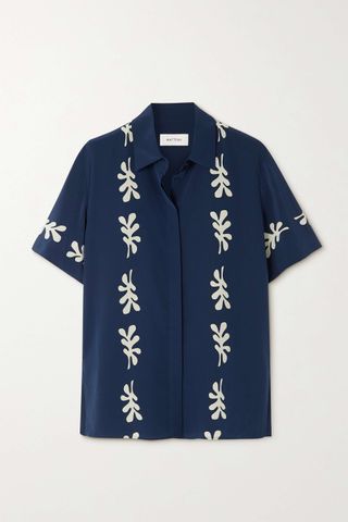 Matteau + + Net Sustain Printed Organic Silk Shirt in Blue