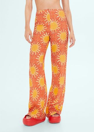 Mango + Printed Linen Wideleg Trousers