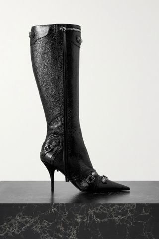 Balenciaga + Cagole Embellished Textured-Leather Knee Boots