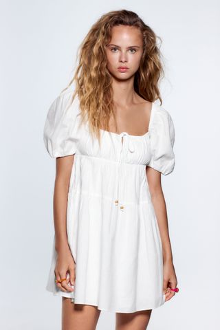 Zara + Tiered Linen Blend Dress
