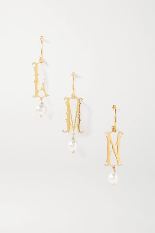 Simone Rocha + Initial Gold-Plated Faux Pearl Single Hoop Earring