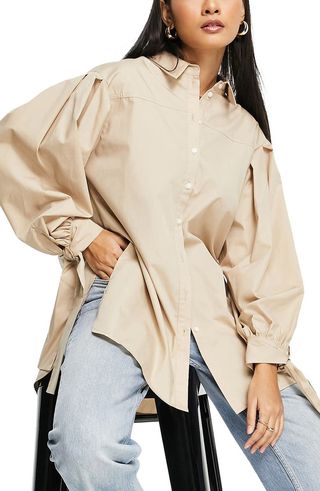Topshop + Tie Back Oversized Button-Up Shirt