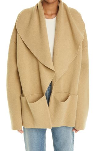 Totême + Oversize Draped Collar Belted Cardigan