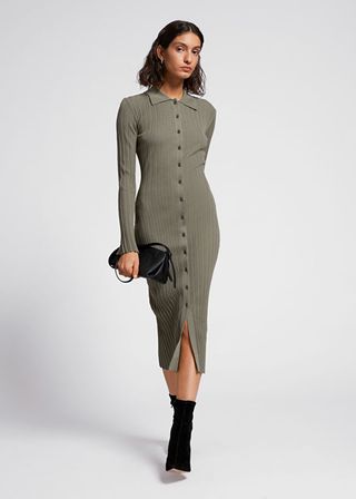 & Other Stories + Fitted Midi Ribbed Shirt Dress