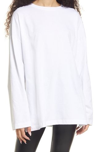 Topshop + Long Sleeve Cotton Skater Shirt