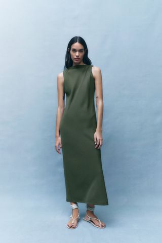 Zara + Linen Blend Ruched Dress