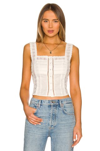 Free People + Free People Maggie Lace Tank in Ivory