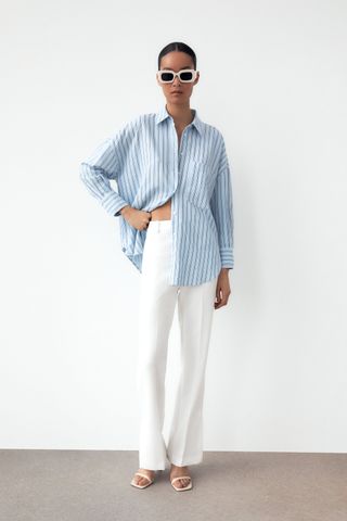 Zara + Linen Shirt With Pockets