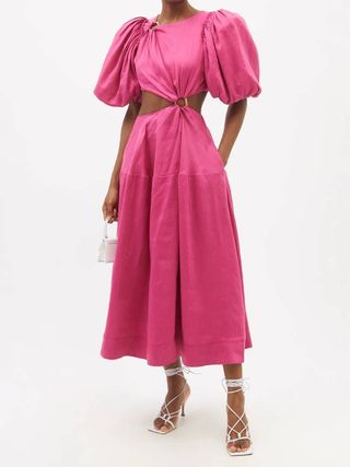 Aje + Vanades Ring-Embellished Linen-Blend Dress
