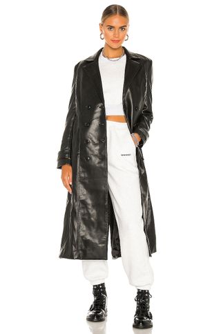 Bardot + Vegan Leather Trench Coat in Black