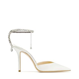 Jimmy Choo + Ivory Satin Pumps with Crystal Embellishment
