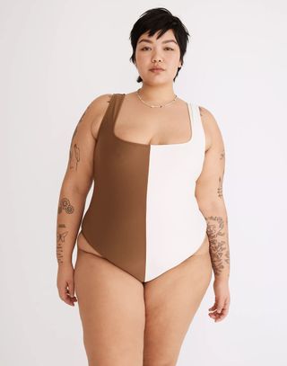 Madewell + Second Wave Square-Neck Tank One-Piece Swimsuit in Colorblock