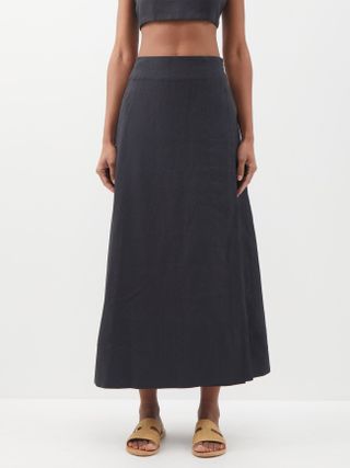 Asceno + Amalfi High-Rise Linen A-Line Midi Skirt