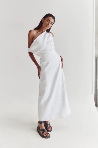 Dissh + Cass White Linen Asym Midi Dress