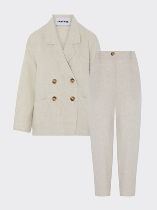 Fanfare + Ethically Made Beige Linen Suit Plain