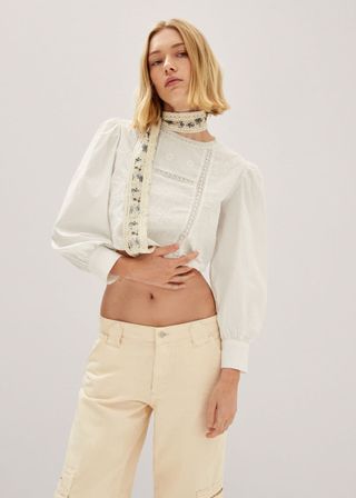 Mango + Embroidered Puff-Sleeve Blouse