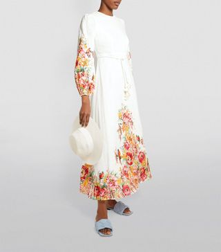 Zimmermann + Linen Floral Mae Midi Dress