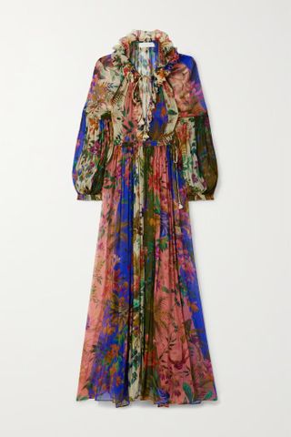 Zimmermann + Tropicana Ruffled Pleated Floral-Print Silk-Crepon Dress