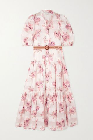 Zimmermann + Rosa Belted Floral-Print Cotton and Silk-Blend Jacquard Midi Shirt Dress