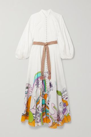 Zimmermann + Lola Belted Printed Linen Maxi Dress