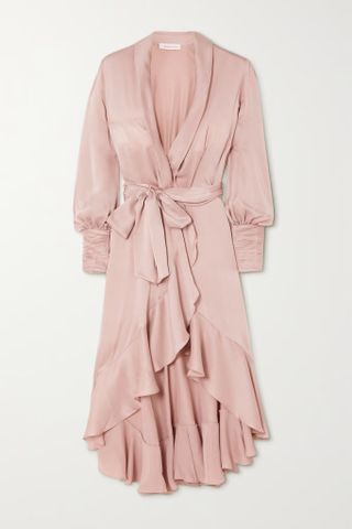 Zimmermann + Asymmetric Ruffled Silk-Satin Wrap Dress