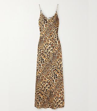 Paco Rabanne + Embellished Leopard-Print Satin Maxi Dress