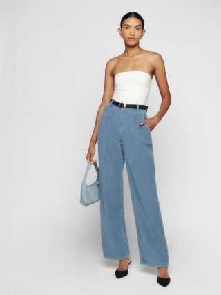 The Reformation + Montauk Pleated High Rise Corduroy Pant