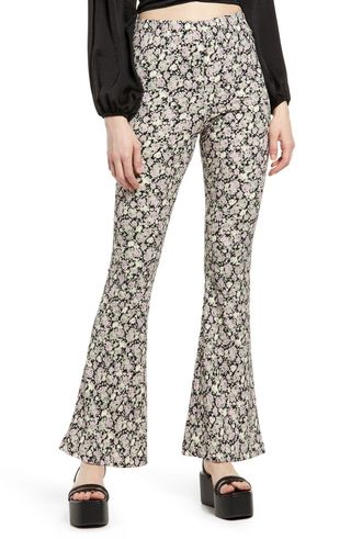Topshop + Floral Print Flare Trousers