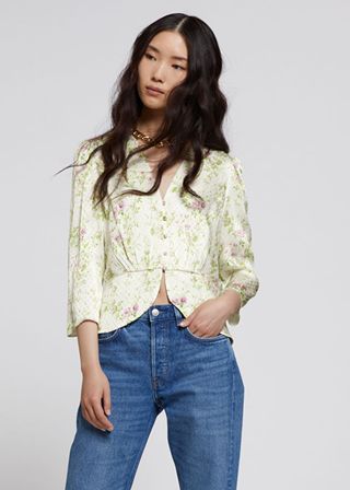& Other Stories + V-Neck Buttoned Peplum Blouse