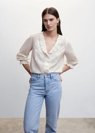Mango + Embroidered Puff Sleeve Blouse